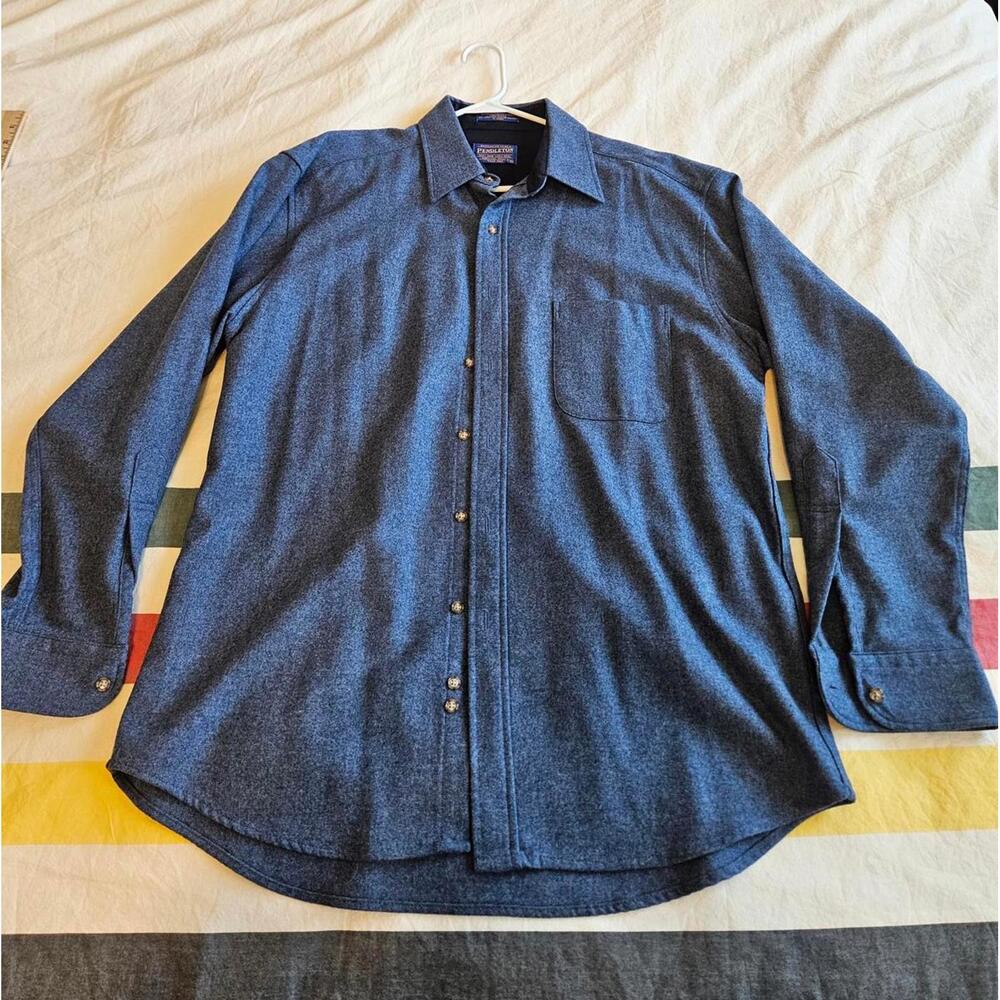Large Button Down Navy Pendleton Wool Shirt - image 2